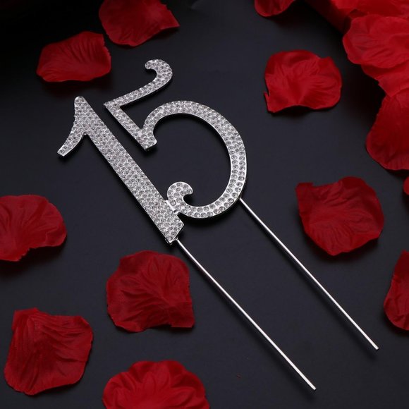 15 Cake Topper Number 15 Crystal Rhinestones 15th Cake Decoration Birthday - Picture 3 of 7